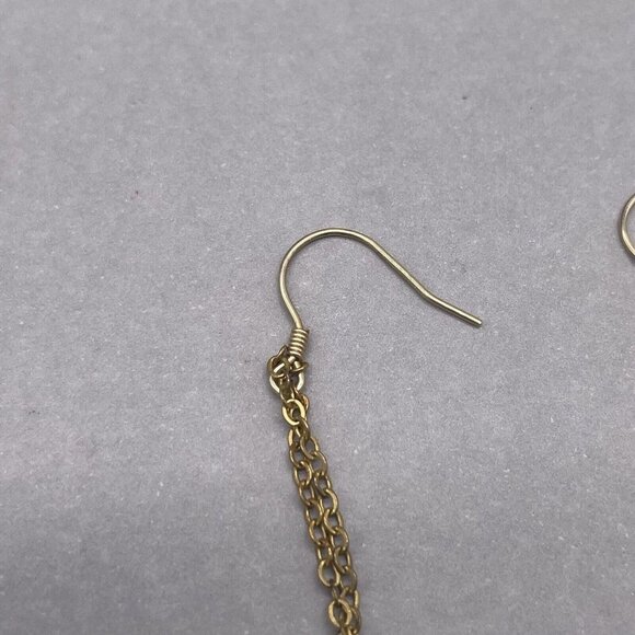 925 Sterling Sterling Silver Gold toned double Long Chain Beaded Dangle Earrings - Picture 3 of 4